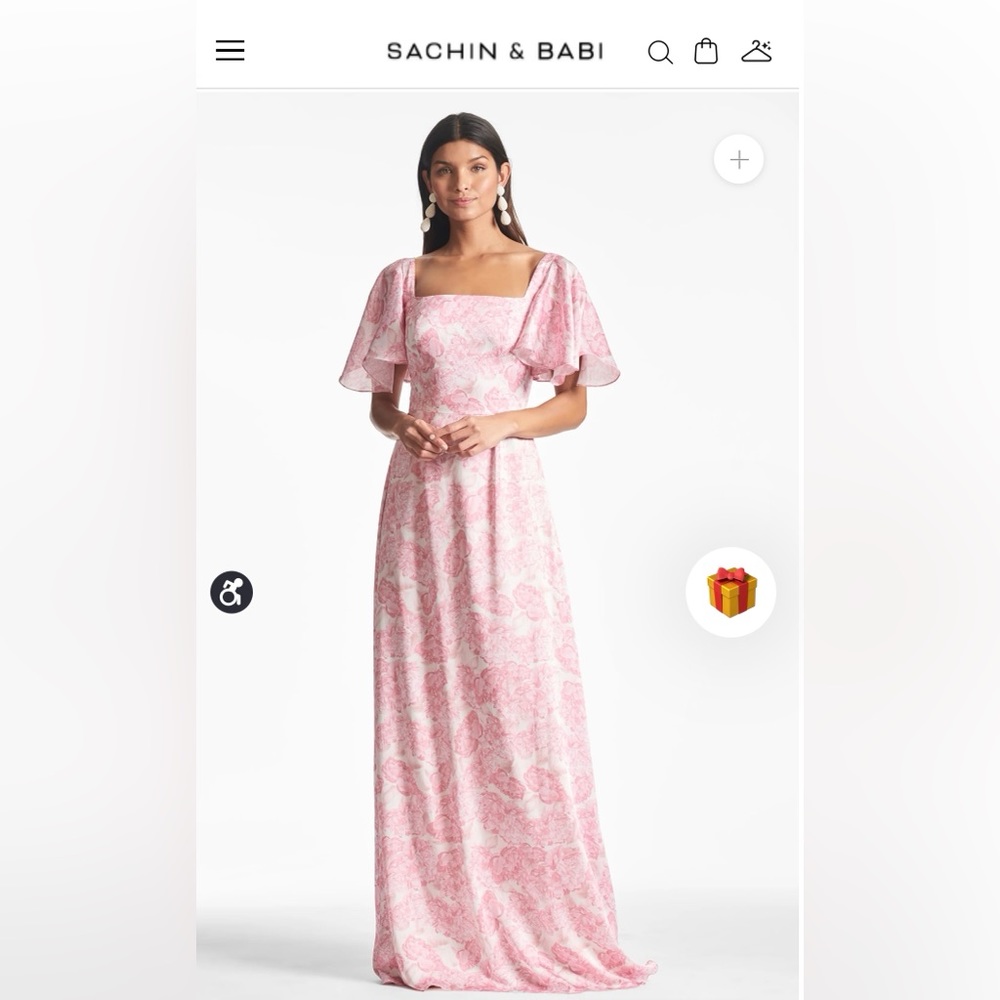 Sachin & Babi Aurora Gown- Rouge Damask Rose- Flutter Sleeve Gown (Size 2)